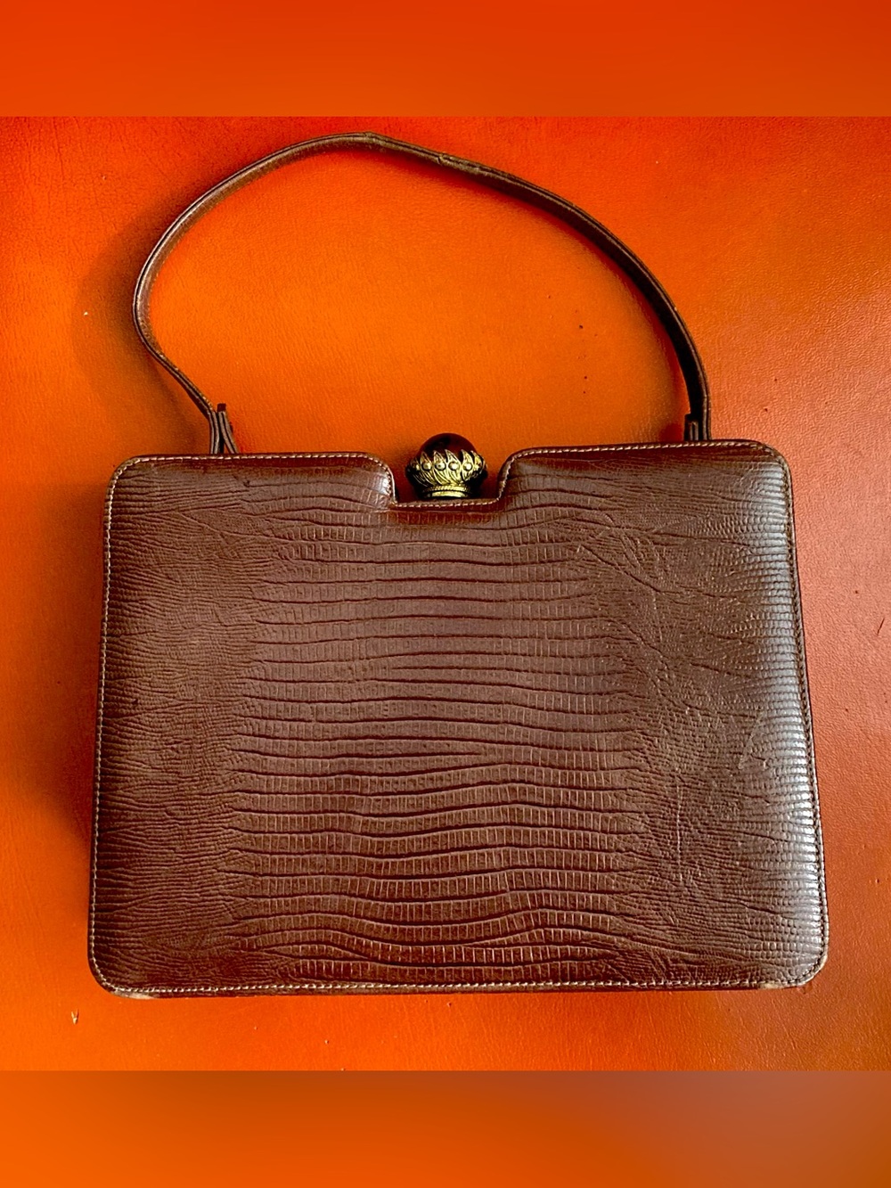 Vintage Lizard Croc Top Handle Lady Purse